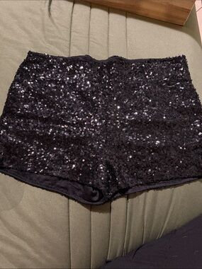 Fashion Nova Black Sequin High-Waist Shorts